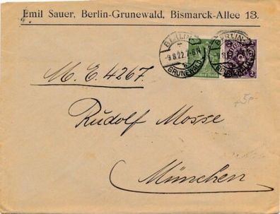 Brief Beleg Deutsches Reich 1922 100 Pfennig MI 167 & 2 Mark MI 171 - MIF X34