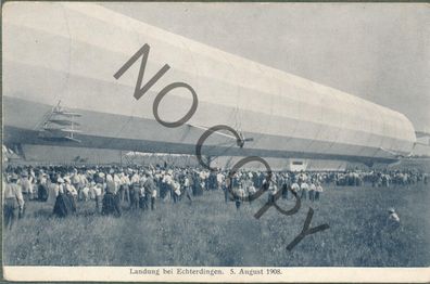Foto PK Karte Zeppelin Luftschiff 1908 in Echterdingen Landung X62