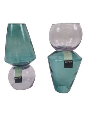 2er Set Depot Vase Colorful ? 11 x H 24 cm Blau Rosa Glas
