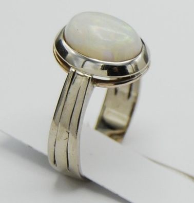 Weißgold Voll Milch Opal Solitär Siegel Ring 750 Gold