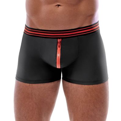 Herren Pants schwarz matter Wetlook sexy Unterhose eng Unterwäsche Zip rot "Luca