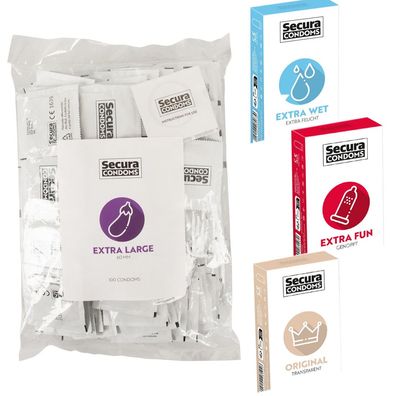Kondome 100 Stück - 6 Sorten extra dünn dick Anal feucht Noppen Original Secura