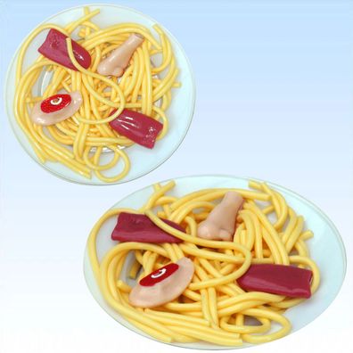 2 Ekel Teller mit Spaghetti Scherzartikel Spaghettiteller Nudelteller Pasta