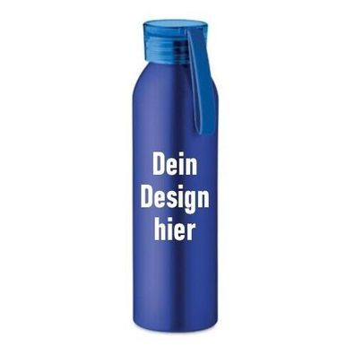 Trinkflasche Blau Metallic Geschenk personalisiert Text Foto Logo bedrucken