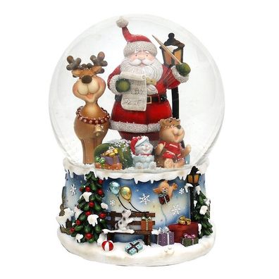 XXL Schneekugel "Santa mit lustigem Elch" Weihnachtsmann Weihnachten Spielwerk