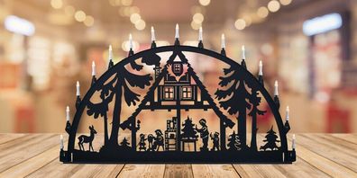 Metall-Schwibbogen " Waldhaus " Lichterbogen Aluminium Größenwahl außen Outdoor