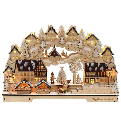 3D HOLZ-SCHWIBBOGEN „Fachwerk-Häuser“ Kirche verschneit Markt Lichterbogen