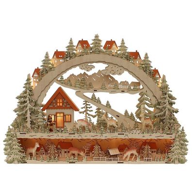 3D HOLZ-SCHWIBBOGEN „Waldmotiv“ mit geschnitzten Rehen Lichterbogen Weihnachten