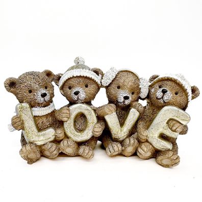 LOVE"-Teddys Bären Bärchen Quartett Winter Deko Figur Geschenkidee Liebe gold