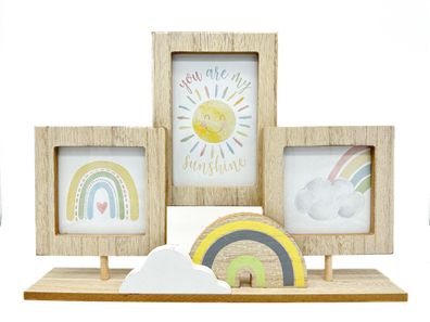 Holz-Bilderrahmen Regenbogen & Wolke auf Ständer - Rahmen für 3 Bilder Holz Baby