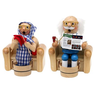 Holz Räucherfigur "Oma & Opa" im Sessel mit Fußbad Räuchermann einzeln & im Set