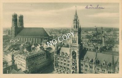 Foto PK Stadtansicht München - Marienplatz Rathaus & Frauenkirche 1911 E1.65