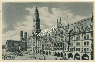 Foto PK Stadtansicht München - Marienplatz Rathaus & Frauenkirche 1925 E1.65