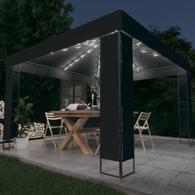 vidaXL Pavillon mit Doppeldach & LED-Lichterkette 3x3 m Anthrazit