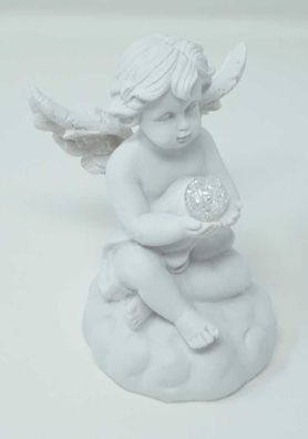 Engel sitzend mit Kugel in der Hand LED Beleuchtung Wheinachten Tischdeko Putte