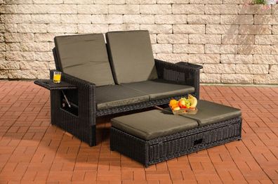 Polyrattan 2er Lounge Sofa schwarz Gartensofa Couch Outdoor Sonnenliege NEU
