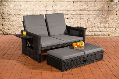 Polyrattan 2er Lounge Sofa schwarz/ grau Gartensofa Couch Terrasse Outdoor Liege