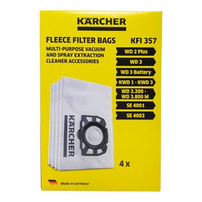 1x 4er Kärcher 2.863-314.0 Filterbeutel Set für Staubsauger WD2 Plus WD3 KFI 357