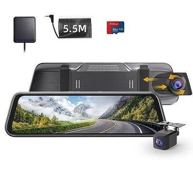 4K Spiegel Dashcam mit 1080P Rückfahrkamera Auto Vorne Hinten10" IPS-Touchscreen