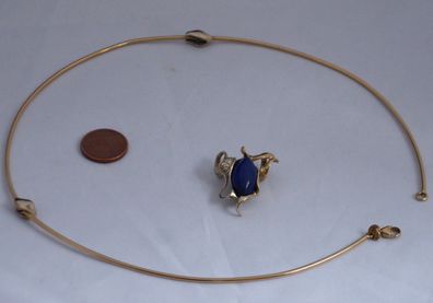 Kette Collier mit Lapis Diamant Anhänger Unikat 750 Gold 14 Gramm