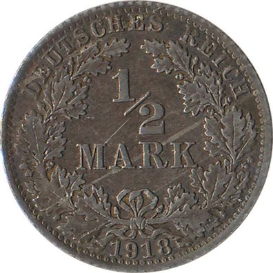 Kaiserreich J.016 1918 A Kleinmünze 1/2 Mark Silber*