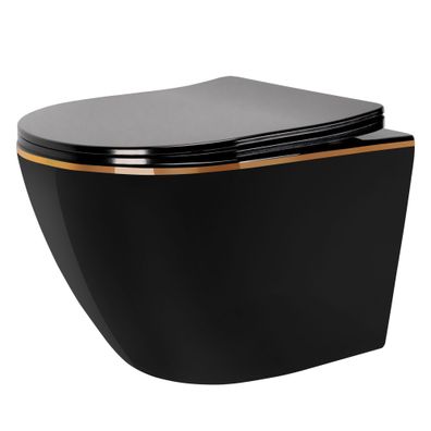 Rea WC Schüssel Randlos Carlo Mini Duroplast Flat Black Gold Edge