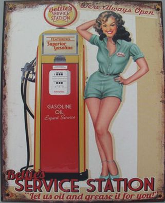 Blechschild, Reklameschild Service Station Pin Up Girl Auto Wandschild 25x20 cm