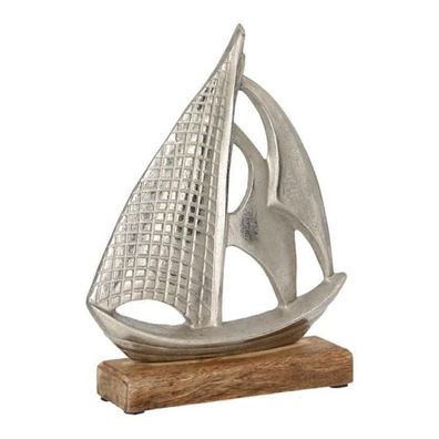 Segelboot Silber auf Holzfuß, ca.27cmH, Maritime Dekoration, 53249 1 St