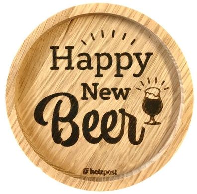 Untersetzer aus Eiche, Happy New Beer, graviert und geölt, BD544 1 St