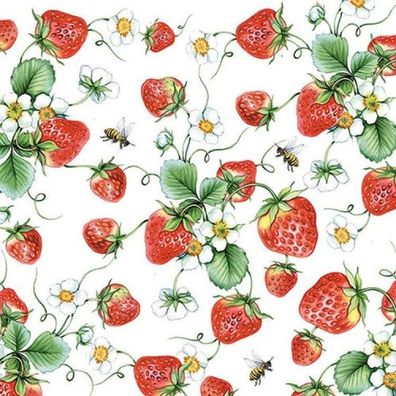Ambiente Servietten Strawberries All Over white Erdbeeren 33x33, 20 Stück 20 St