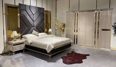 Set Schlafzimmer Bett 2x Nachttische 3tlg. Luxus Komplett Set Design neu