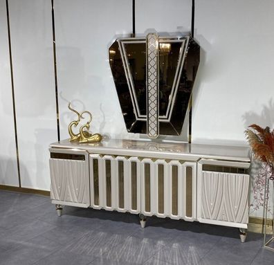 Sideboard Spiegel Esszimmer Design Luxus Möbel Lowboard Beige Kommode 2tlg