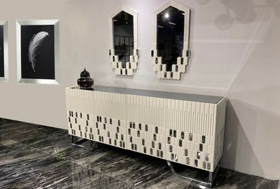 Sideboard 2x Spiegel Esszimmer Design Luxus Möbel Konsole Beige Kommode