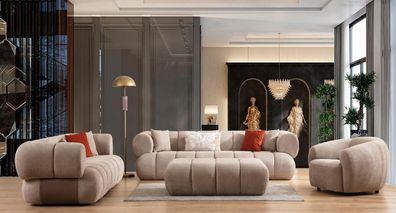 Sofagarnitur 4 + 3 + 1 Hocker Wohnzimmer Luxus Sofa Modern Stoff Neu Komplett Modern