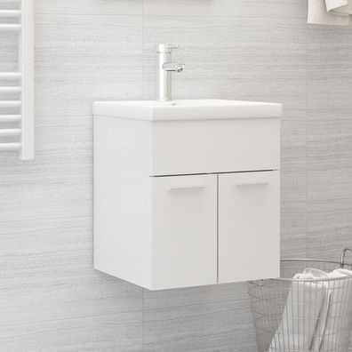 vidaXL Waschbeckenunterschrank mit Einbaubecken Hochglanz-Weiß