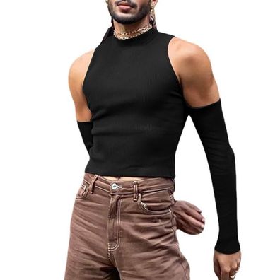 Herren Sexy aushöhlen Pullover Schulterfreies Unterhemd Hoher Kragen Sweatshirt S-4XL