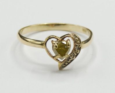 Solitär Herz Diamant Brillant Ring 0.40 Carat Gelb Grün 585 Gold Neu wertig
