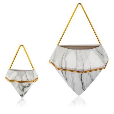 Wandblumentopf Set Marmor-Optik weiß schwarz gold Übertopf Pflanztopf Glamour Keramik
