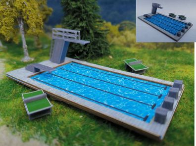 Schwimmbad Spur N klein | Bausatz | Freibad mit Sprungturm |1:160