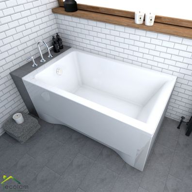 ECOLAM Badewanne 120x70 Capri Acrylwanne Rechteck Füße Ablaufgarnitur Silikon GRATIS