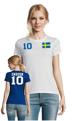 Fußball Handball EM WM Fun Damen Shirt Trikot Schweden Sweden Wunschnummer Name
