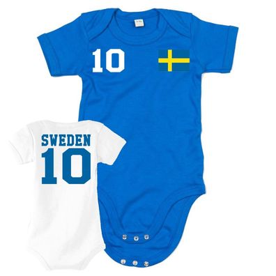 Fußball EM WM Baby Strampler Body Shirt Trikot Schweden Sweden Wunschnummer Name
