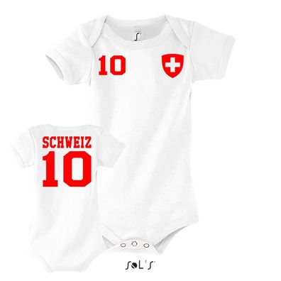 Fußball Handball EM WM Baby Strampler Body Schweiz Switzerland Wunschname Nummer