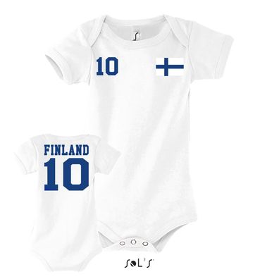 Fußball Football EM WM Baby Strampler Body Finnland Finland Wunschname Nummer