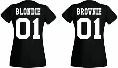 Blondie & Brownie BFF Damen Freundinnen Besties Friends 4 Ever T-Shirts Shirt