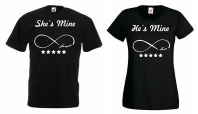 Blondie & Brownie Herren Damen T-Shirt SET HE'S MINE & SHE'S MINE Forever Love