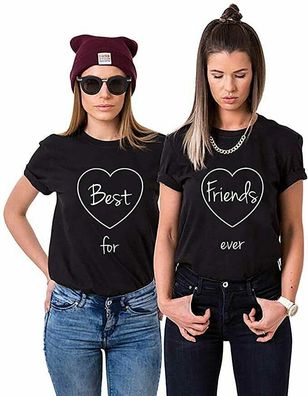 Blondie & Brownie Fun Damen T-Shirt Set Best friends for ever Freunde Sister BFF