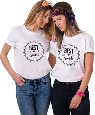 Blondie & Brownie BFF Freundin Freunde Damen T-Shirt Shirt im Set "KRANZ HERZ"