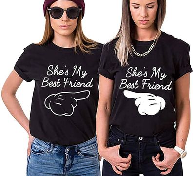 Blondie & Brownie Fun Damen T-Shirt Set She's My Best Friend BFF Sister Freunde