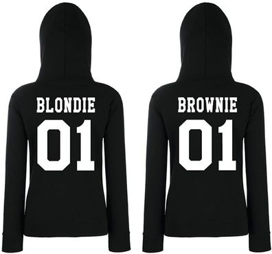 Blondie & Brownie Damen Hoodie Pullover Kapuze BFF Best Friends Beste Freunde